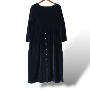 Women's Black Velvet Maxi Dress M Long Sleeve Button Front
